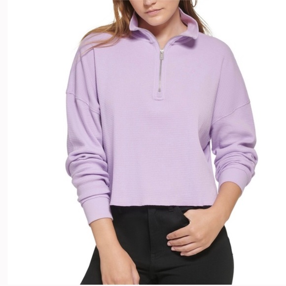 Calvim Klein jeans Women's Waffle-Knit Half-Zip Top - Picture 1 of 7